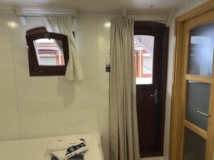 a room with a door and a window