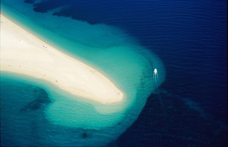 Zlatni Rat beach aerial view from the opposite side in Bol