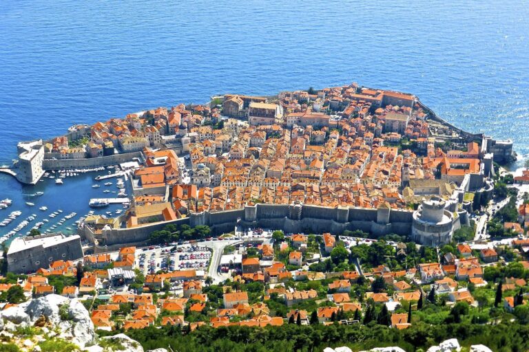 Dubrovnik Old Town port viewed from the hillside