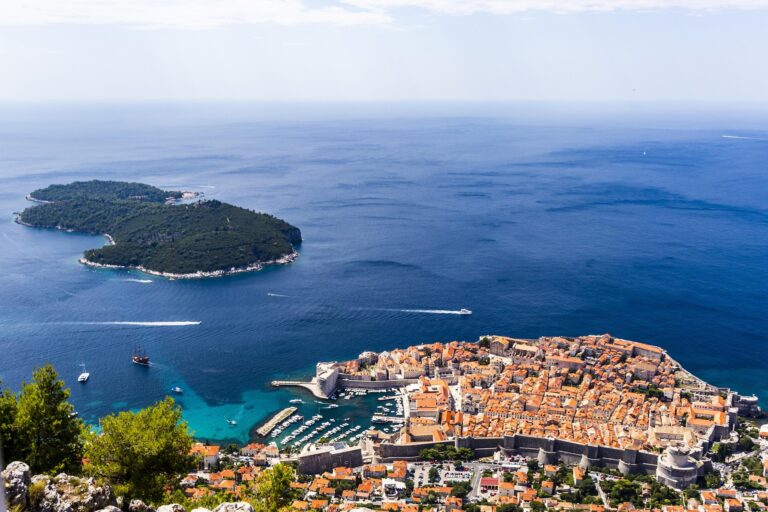 Dubrovnik Old Town and coastline viewed from Srđ Mountain
