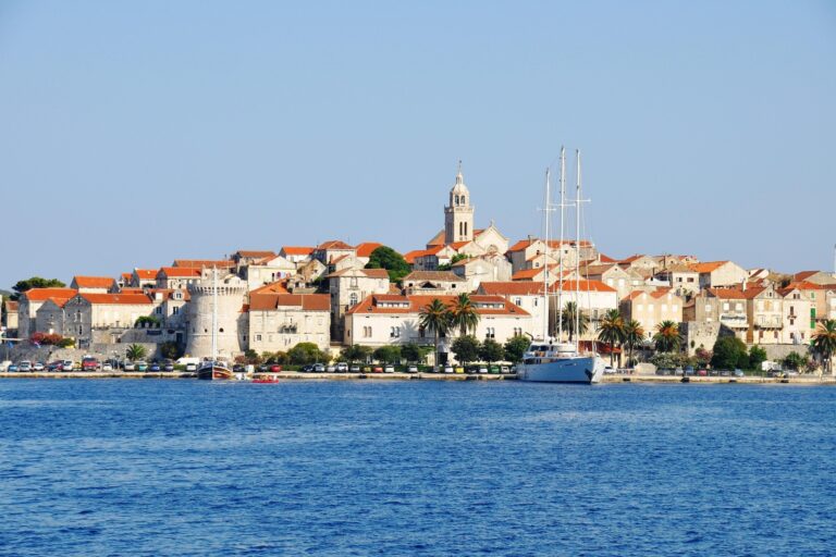 Korcula Old Town viewed from the Adriatic Sea