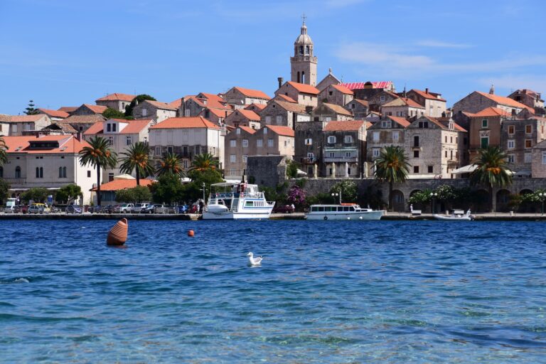 Korcula town waterfront with small boats