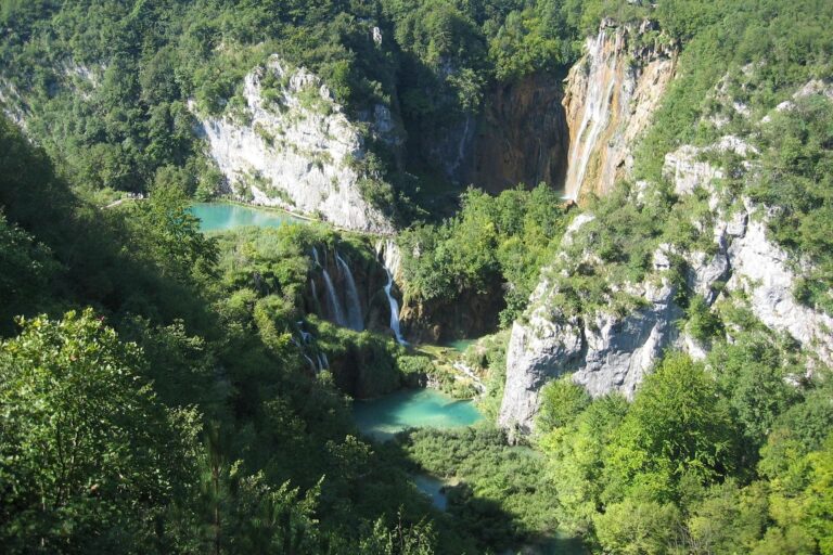 Aerial view of lakes and forest in Plitvice Lakes National Park