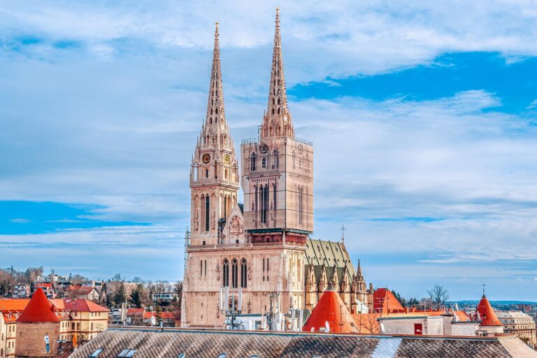 Zagreb Cathedral above the city rooftops