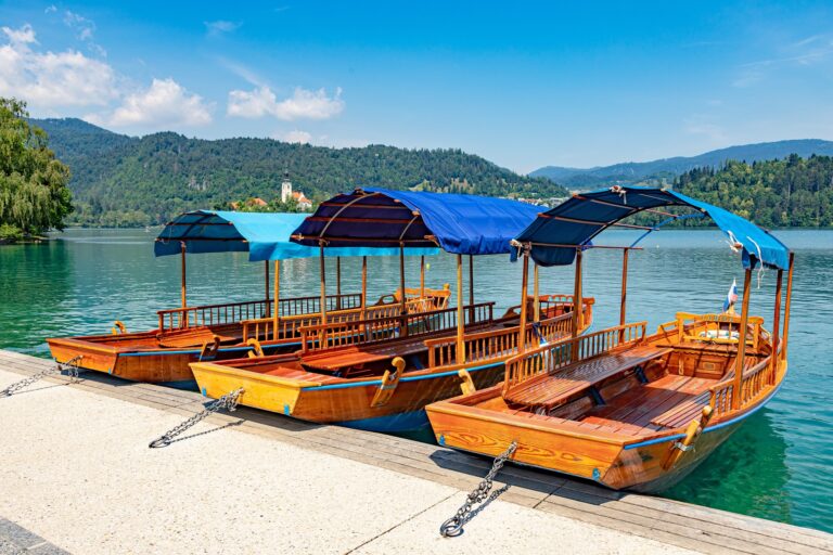 Traditional pletna boat on Lake Bled in Slovenia