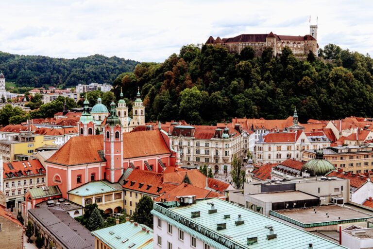 Ljubljana rooftops and historic city centre in Slovenia