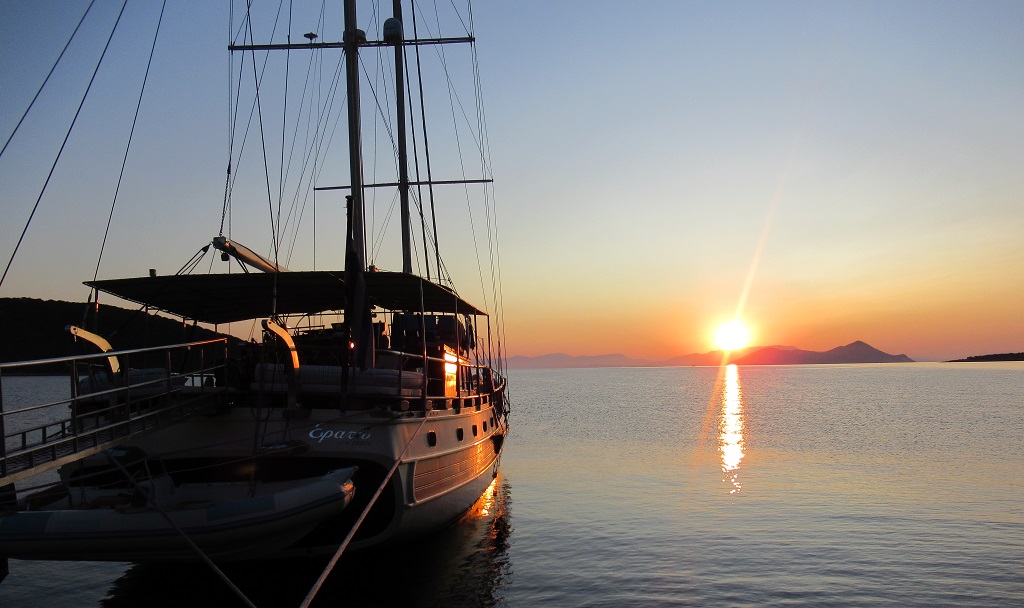 MS Erato at sunset